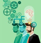 business man and brain gears in progress vector